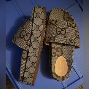 Monogram Beige and Brown GG Pattern Slides- PERFECT FOR SUMMER!